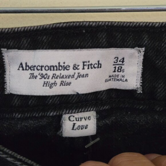 Abercrombie & Fitch 90's Relaxed Jean High Rise Curve Love Black Size 34s/18s - Picture 11 of 13